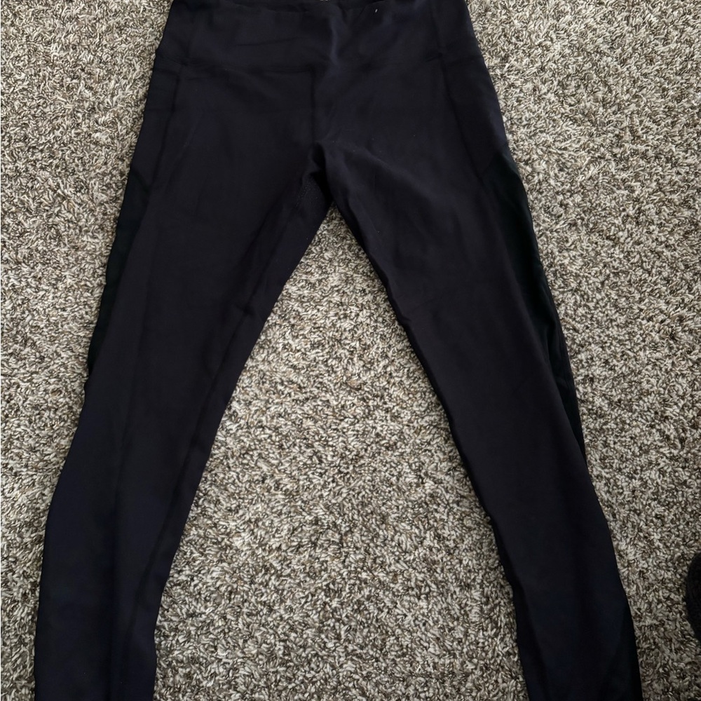Black Full-Length Leggings with Thick Waistband with Mesh Details